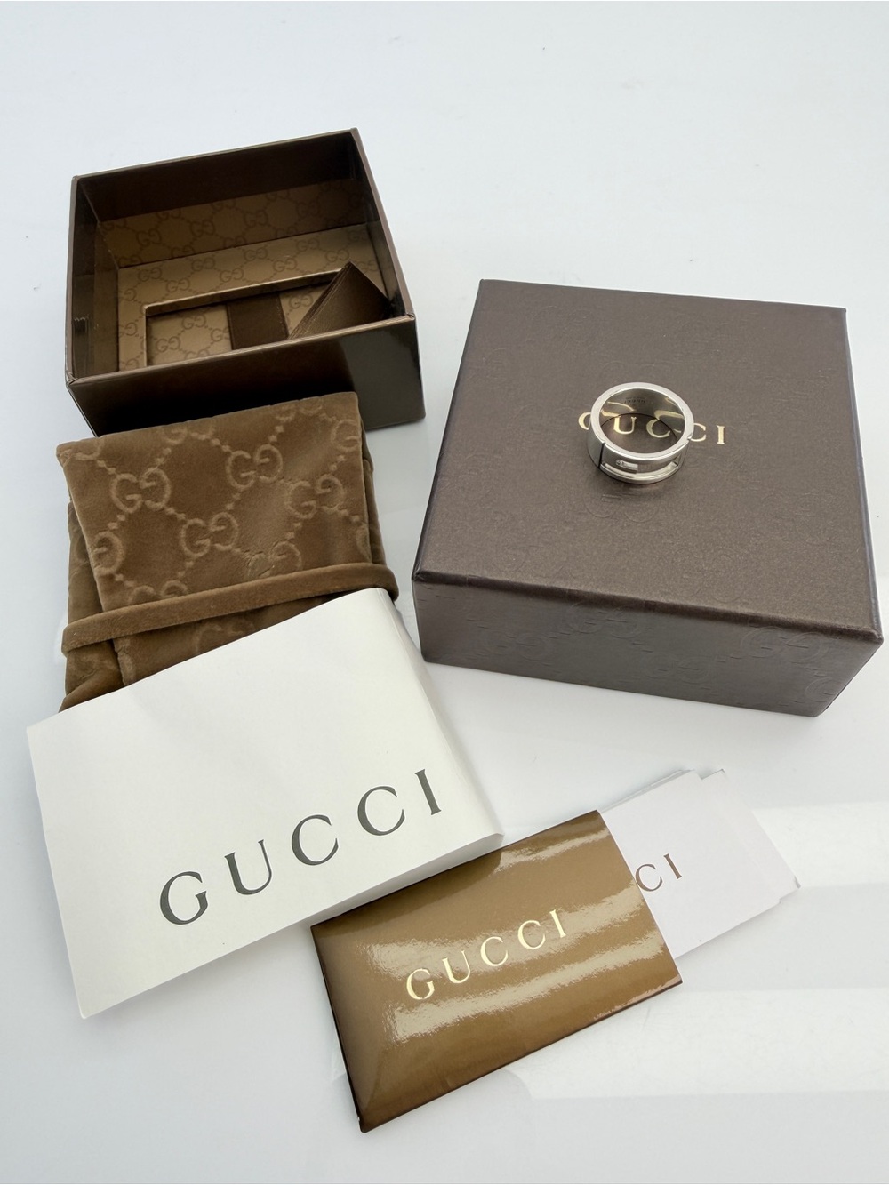 Gucci Gg Logo Band Silver Men's Double-G Ring